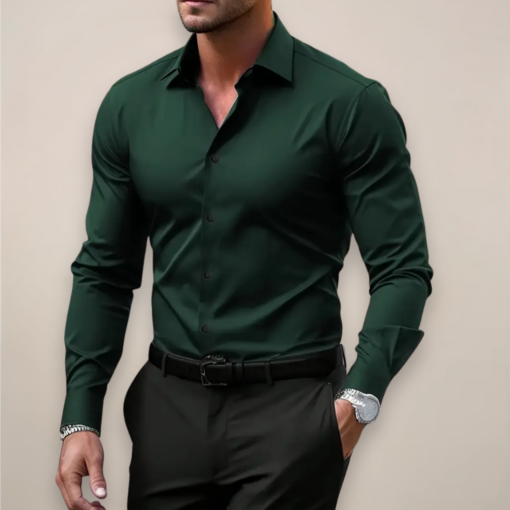 men's long-sleeve shirt with classic notched collar, versatile smart style