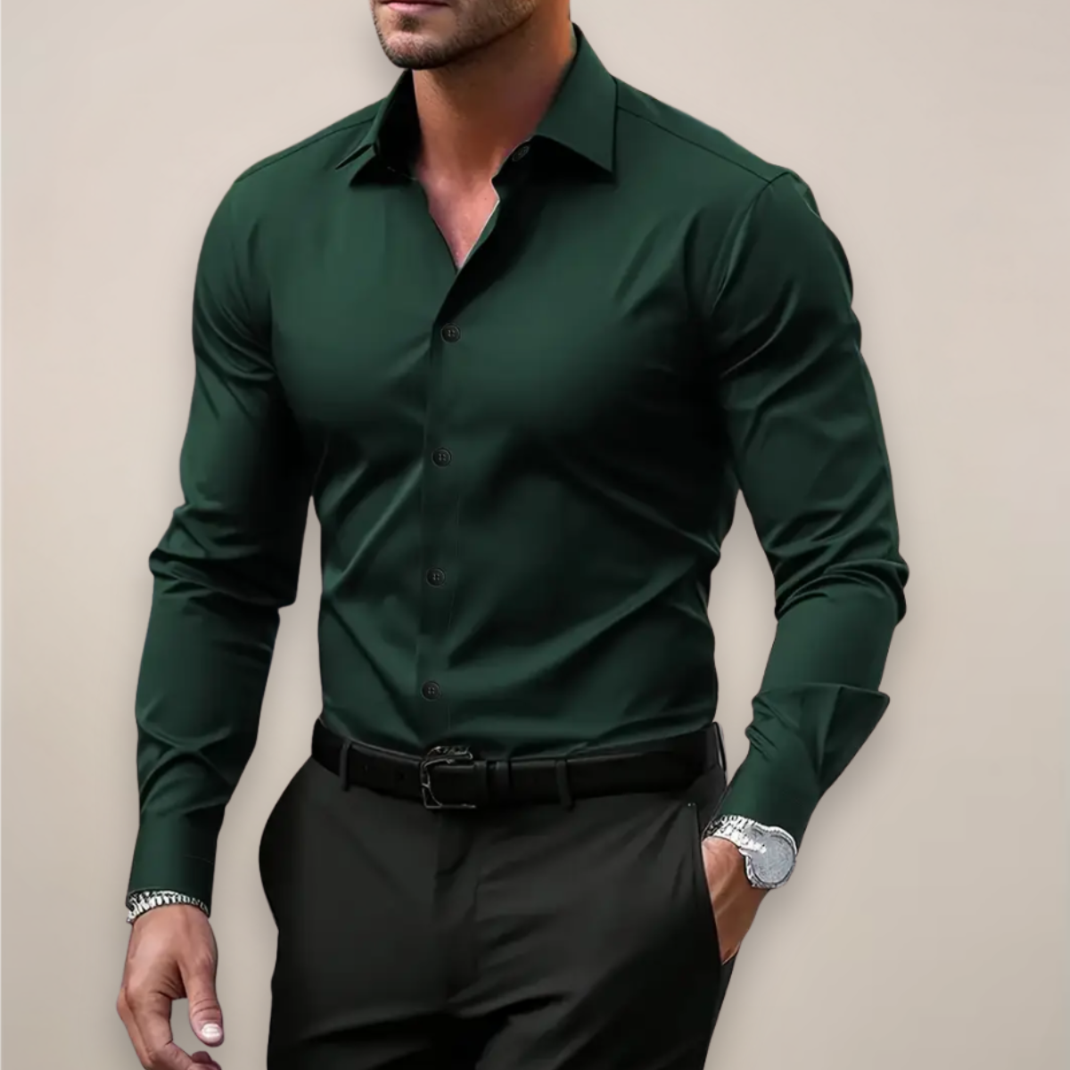 men's long-sleeve shirt with classic notched collar, versatile smart style