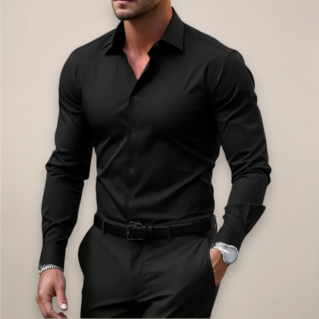 men's long-sleeve shirt with classic notched collar, versatile smart style