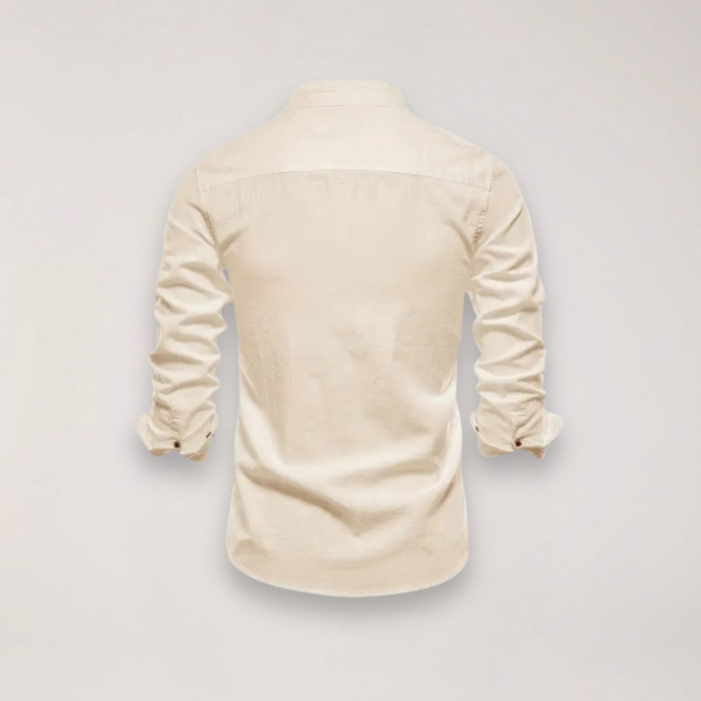 men's long sleeve stand collar shirt with embroidered design for smart casual