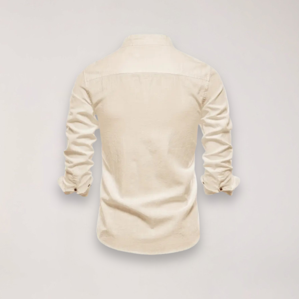 men's long sleeve stand collar shirt with embroidered design for smart casual