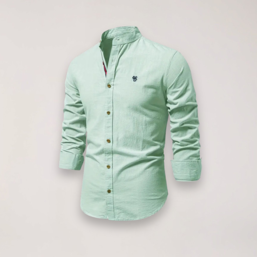 men's long sleeve stand collar shirt with embroidered design for smart casual