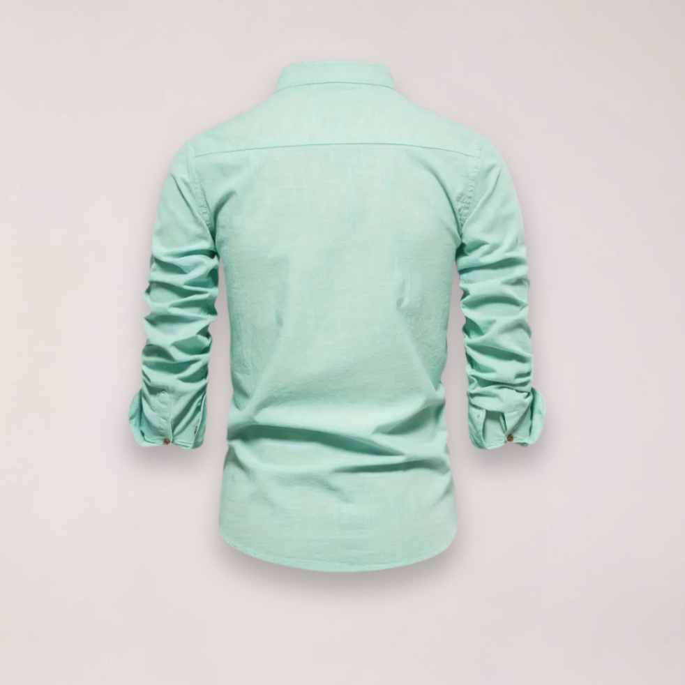 men's long sleeve stand collar shirt with embroidered design for smart casual