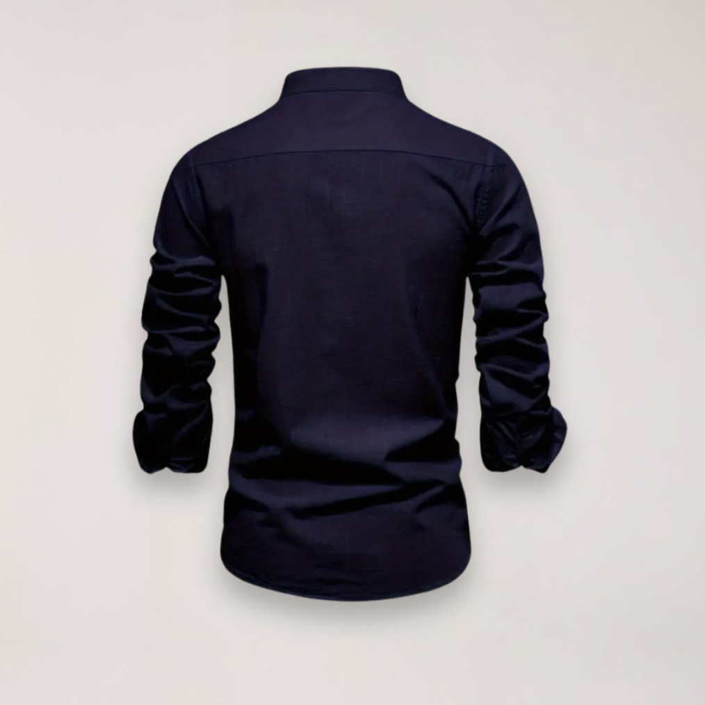 men's long sleeve stand collar shirt with embroidered design for smart casual