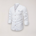 men's long sleeve stand collar shirt with embroidered design for smart casual