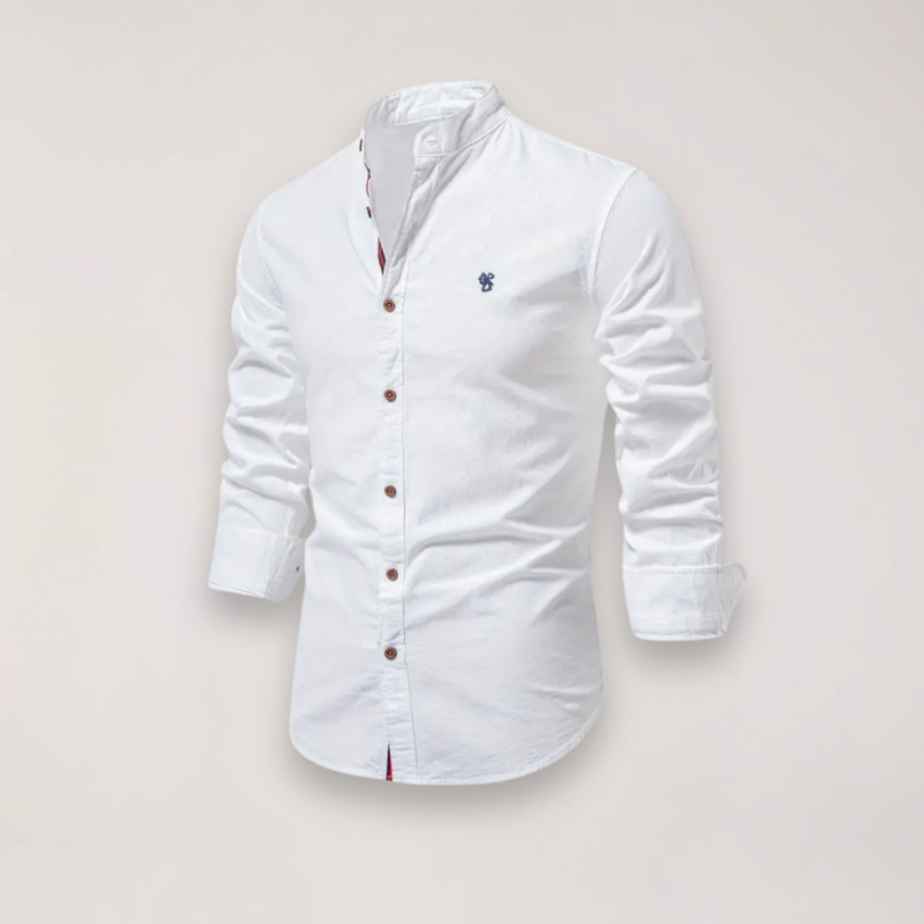 men's long sleeve stand collar shirt with embroidered design for smart casual