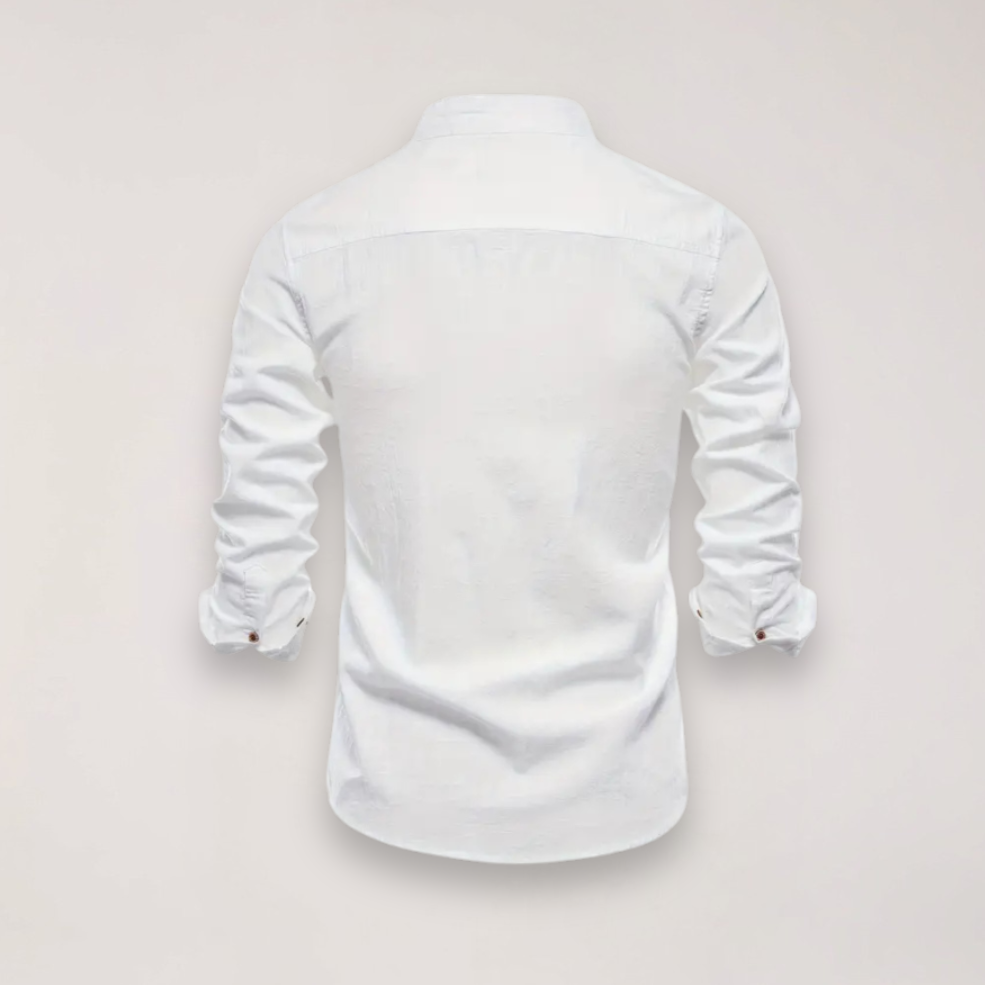 men's long sleeve stand collar shirt with embroidered design for smart casual