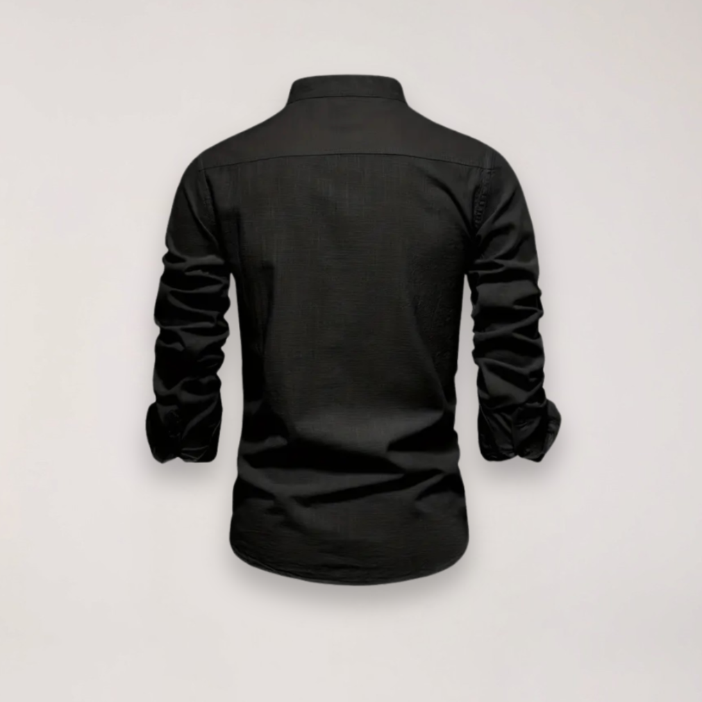 men's long sleeve stand collar shirt with embroidered design for smart casual