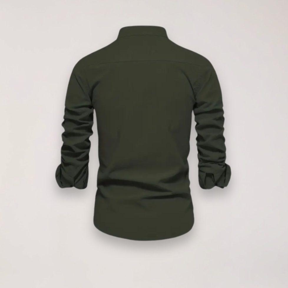 men's long sleeve stand collar shirt with embroidered design for smart casual