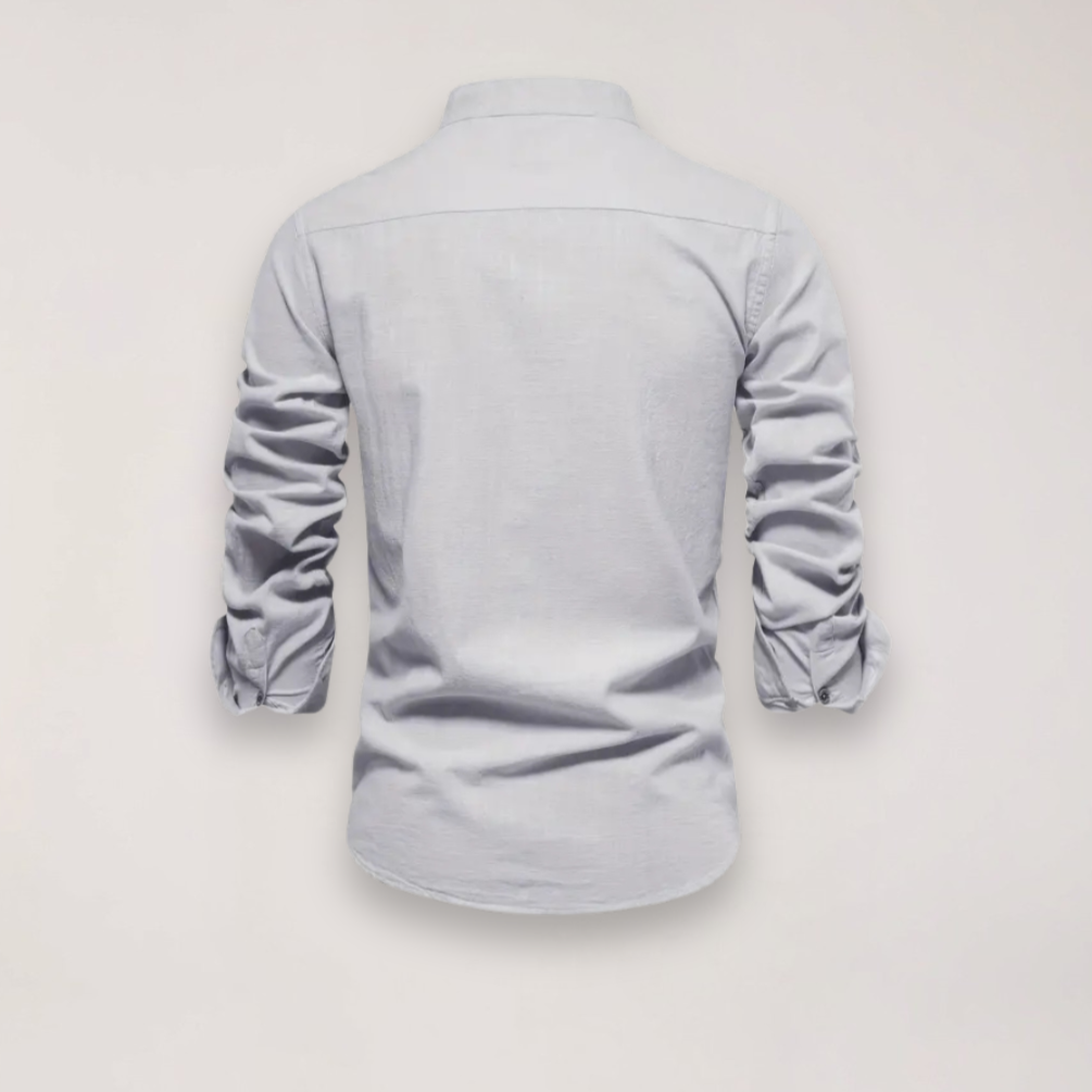 men's long sleeve stand collar shirt with embroidered design for smart casual