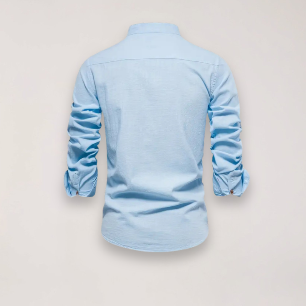 men's long sleeve stand collar shirt with embroidered design for smart casual