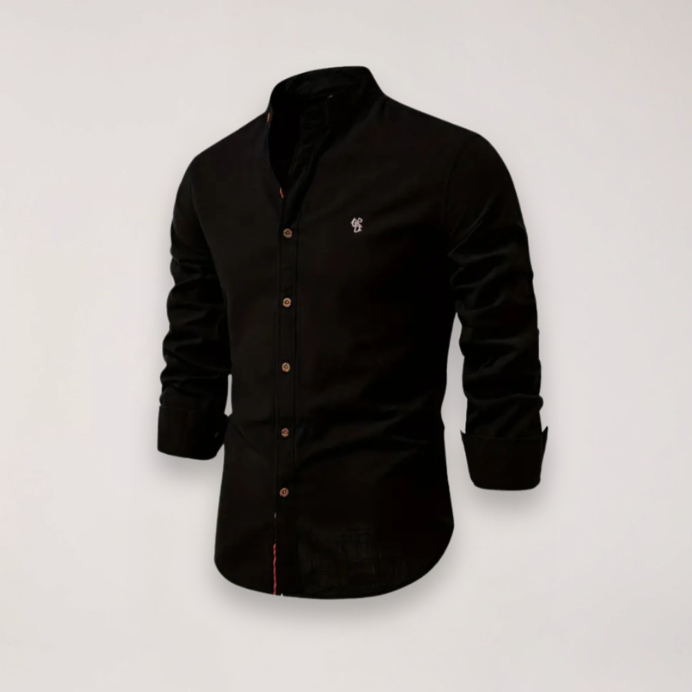 men's long sleeve stand collar shirt with embroidered design for smart casual