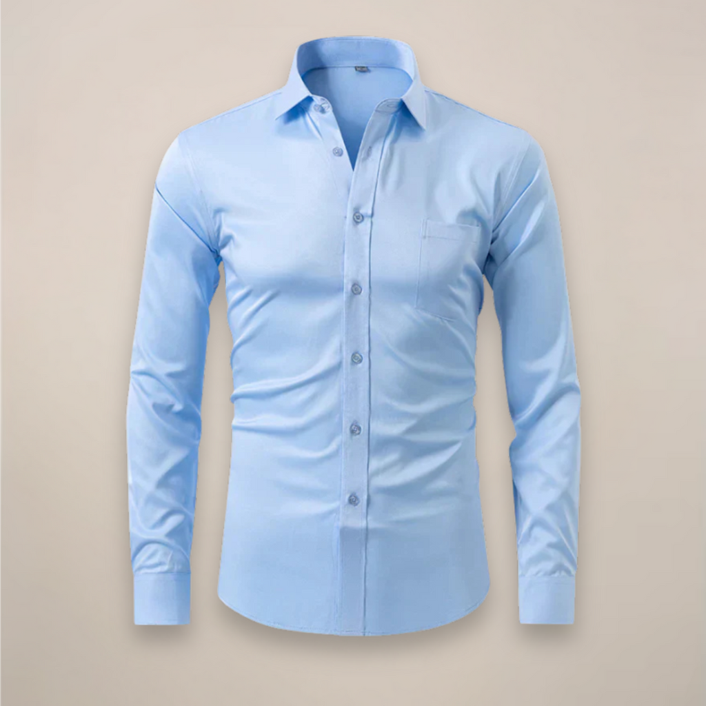 men's long sleeve shirt with classic structured fit and wrinkle resistant finish