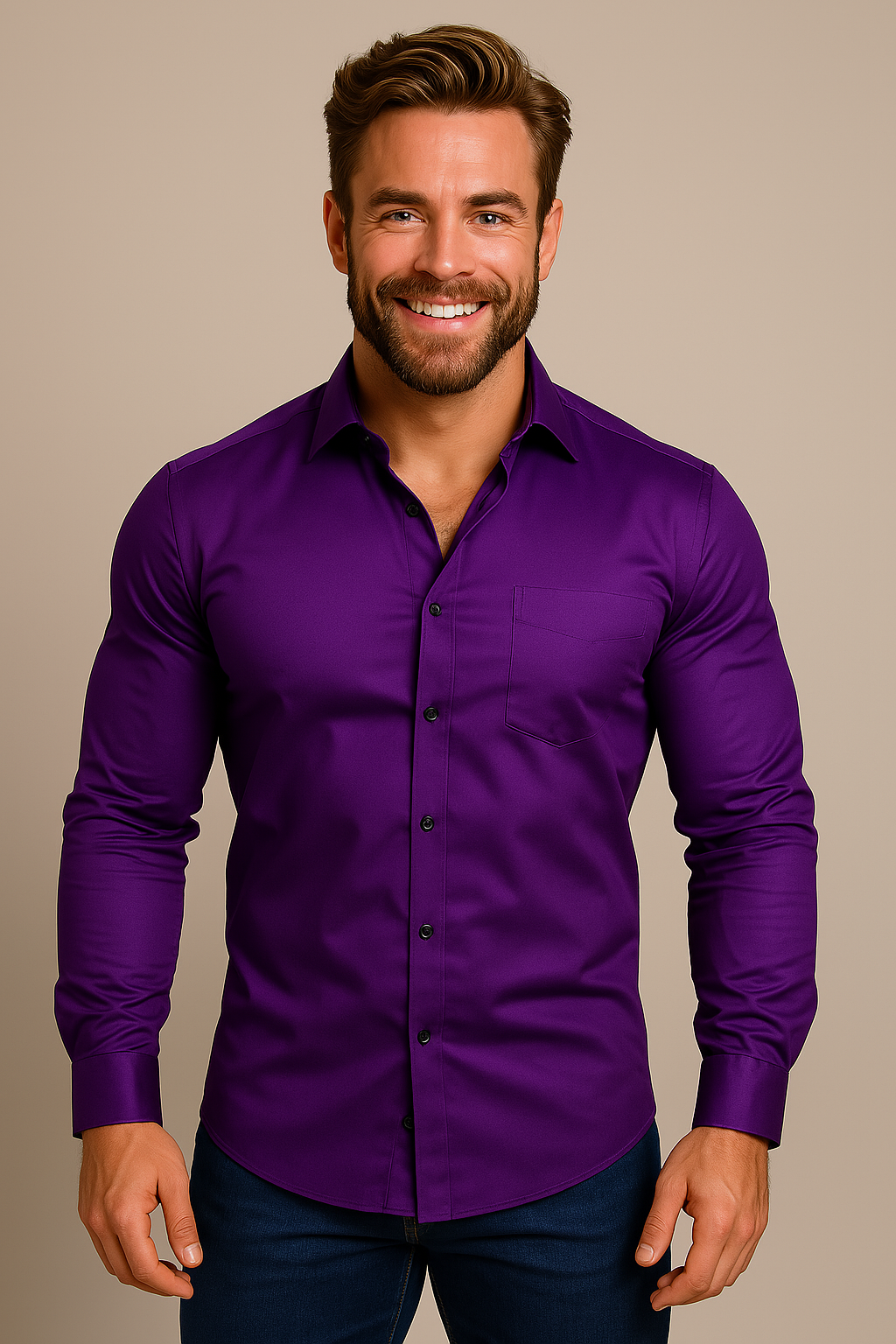 men's long sleeve shirt with classic structured fit and wrinkle resistant finish