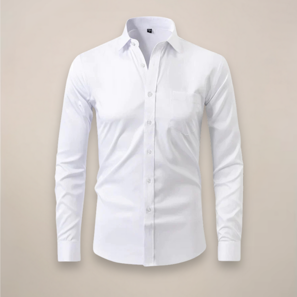 men's long sleeve shirt with classic structured fit and wrinkle resistant finish