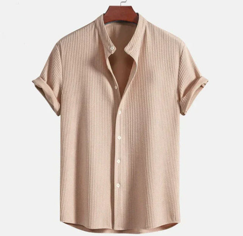 mandarin collar short sleeve shirt for men, relaxed fit