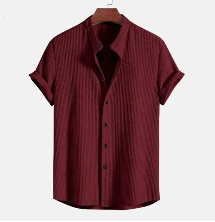 mandarin collar short sleeve shirt for men, relaxed fit