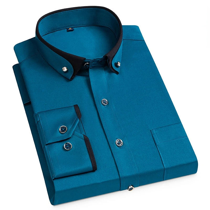 men's plain shirt with contrasting two-tone collar for smart casual