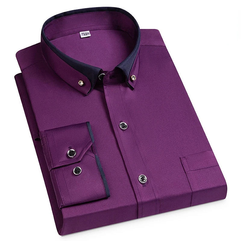 men's plain shirt with contrasting two-tone collar for smart casual
