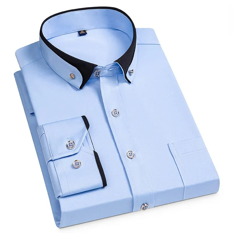 men's plain shirt with contrasting two-tone collar for smart casual