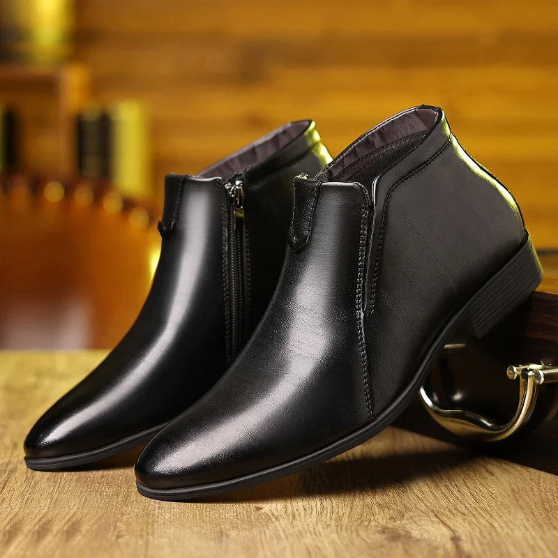 men's retro ankle boots with side zip polished dress shoes