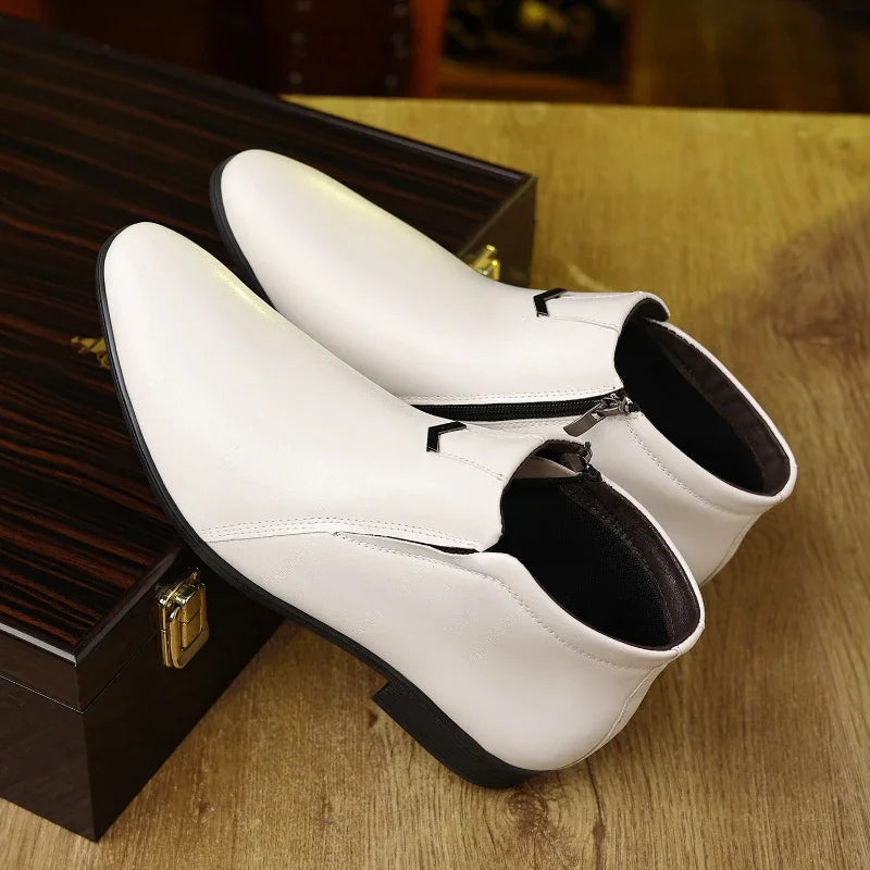 men's retro ankle boots with side zip polished dress shoes