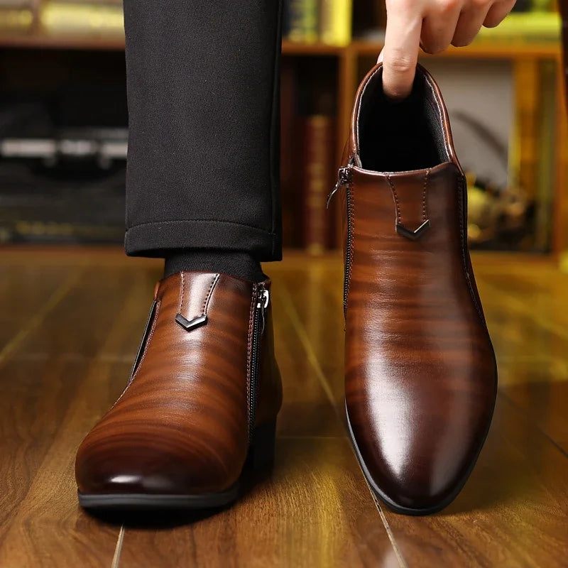 men's retro ankle boots with side zip polished dress shoes