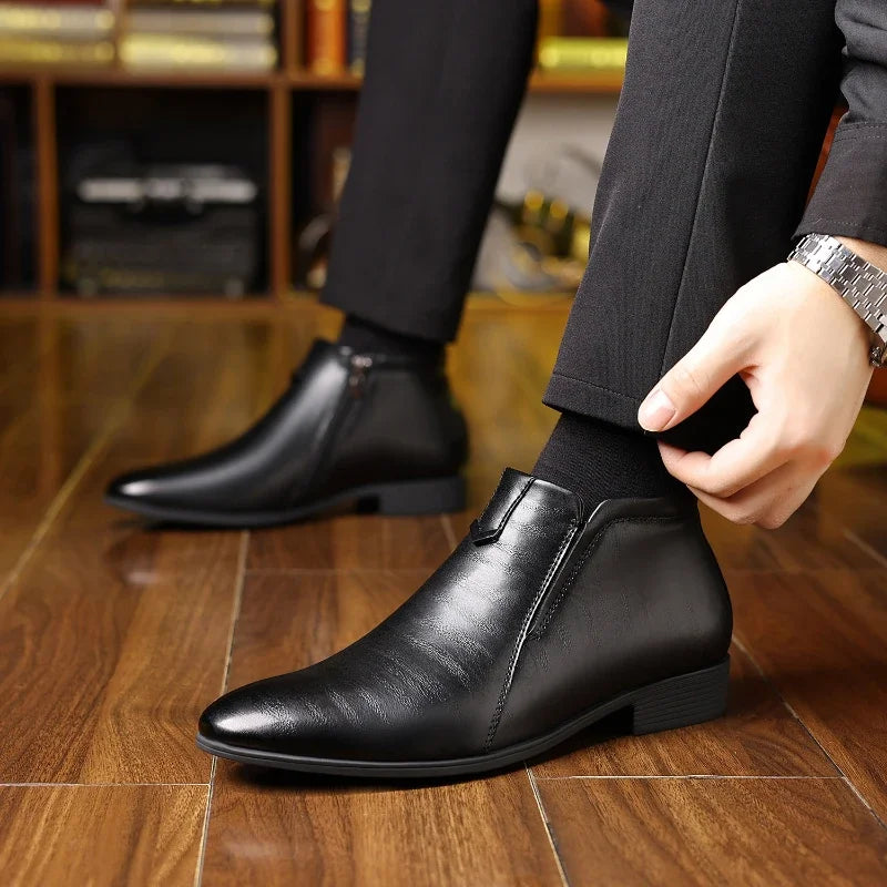 men's retro ankle boots with side zip polished dress shoes