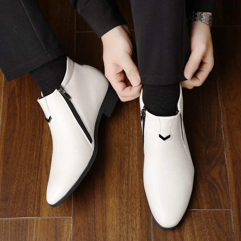 men's retro ankle boots with side zip polished dress shoes