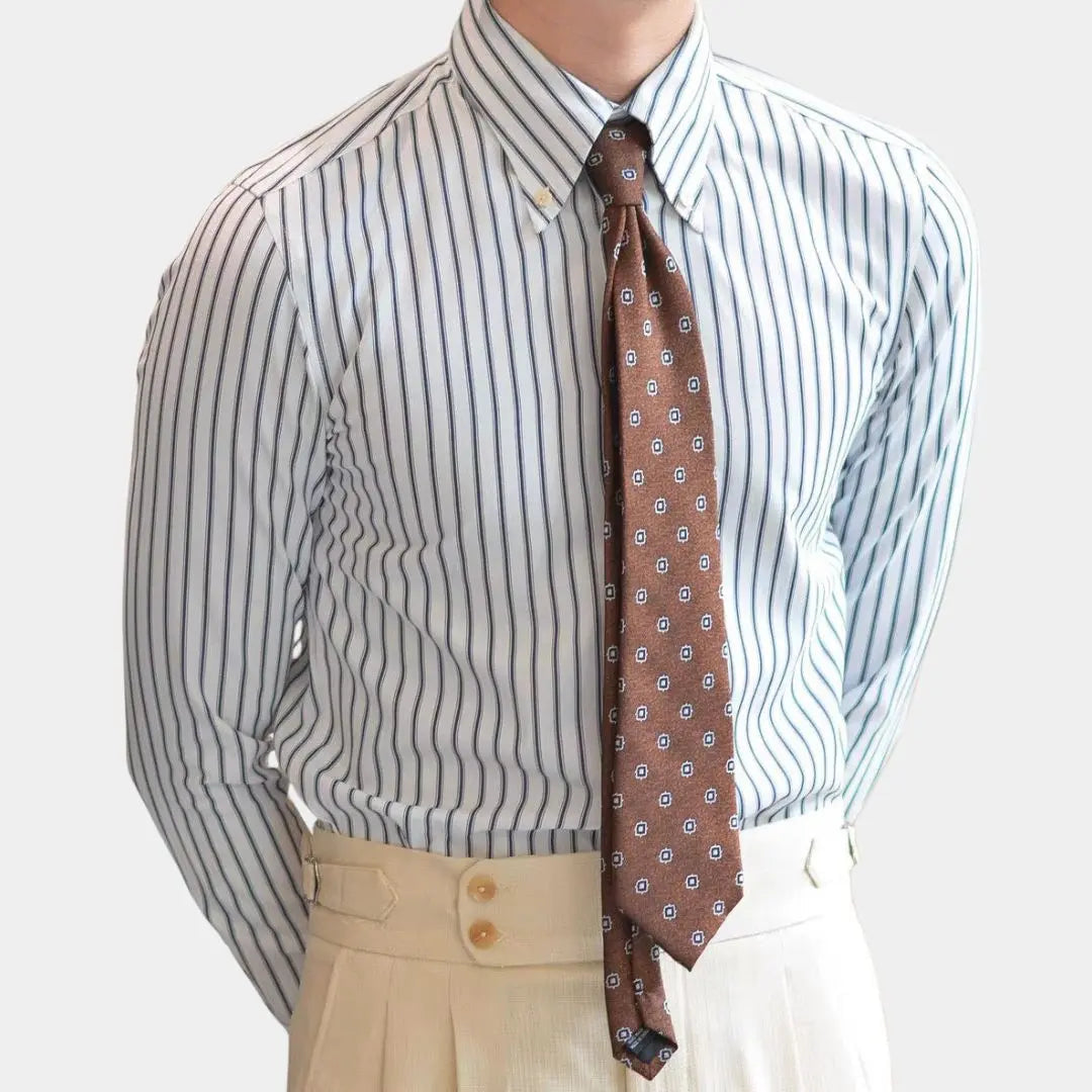 men's retro striped shirt regular fit long sleeve classic collar all season wear