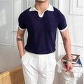 men's short sleeve knit polo shirt, regular fit with ribbed cuffs
