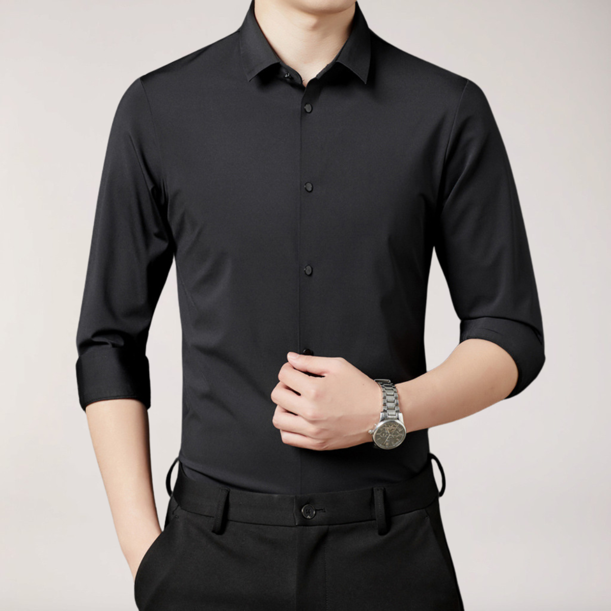 men's stretch button-up shirt slim fit long sleeve dress shirt for business