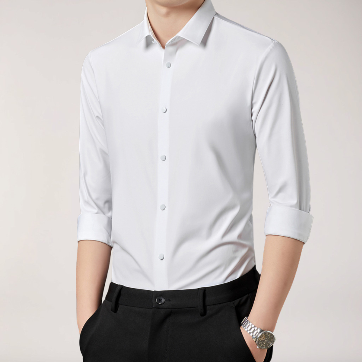men's stretch button-up shirt slim fit long sleeve dress shirt for business
