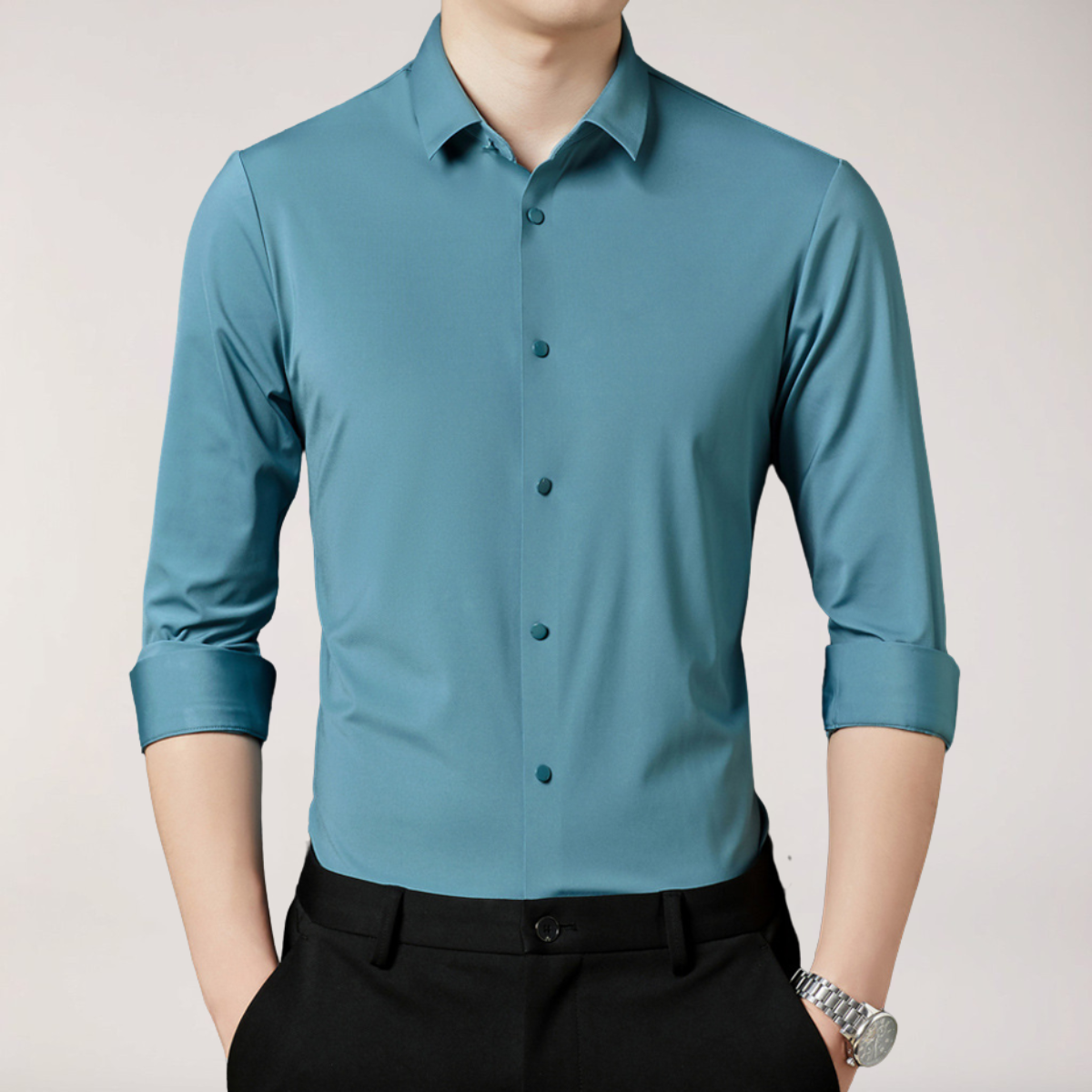men's stretch button-up shirt slim fit long sleeve dress shirt for business