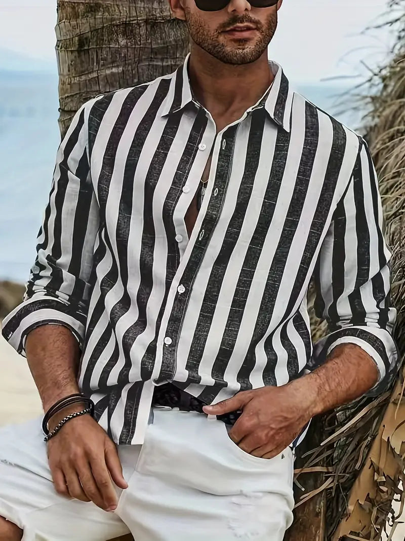 men's striped casual shirt lightweight long sleeve shirt for everyday wear