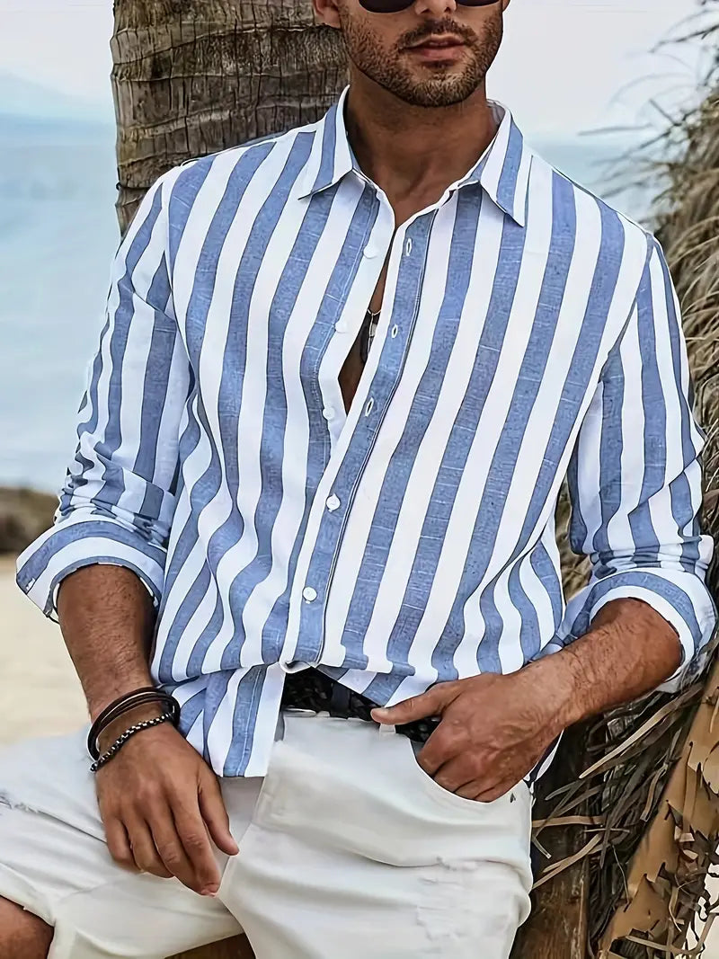 men's striped casual shirt lightweight long sleeve shirt for everyday wear