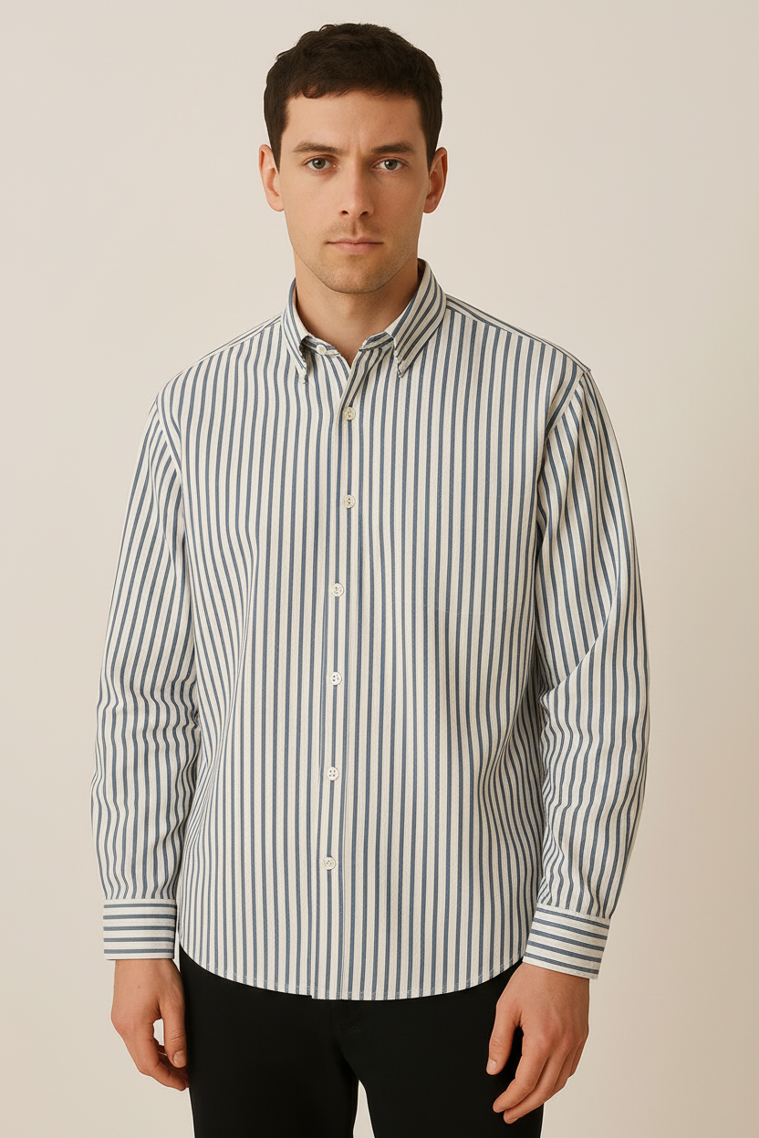 all-season striped men's long sleeve shirt casual wardrobe
