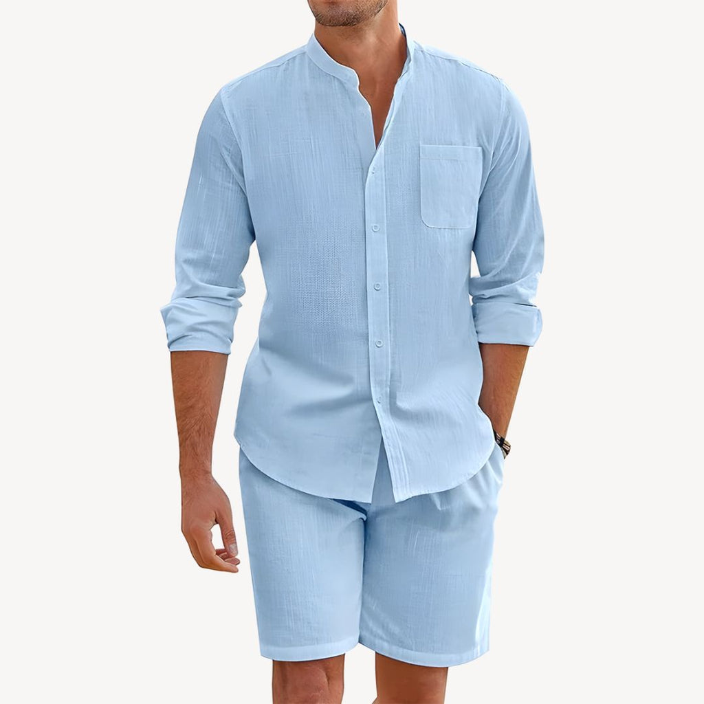 men's summer set button-up shirt and drawstring shorts lightweight relaxed fit