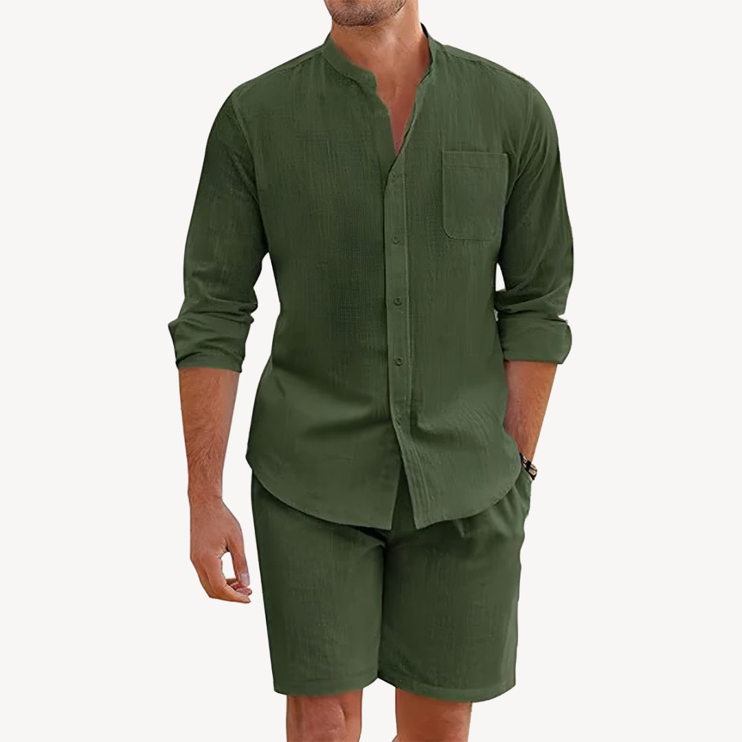 men's summer set button-up shirt and drawstring shorts lightweight relaxed fit