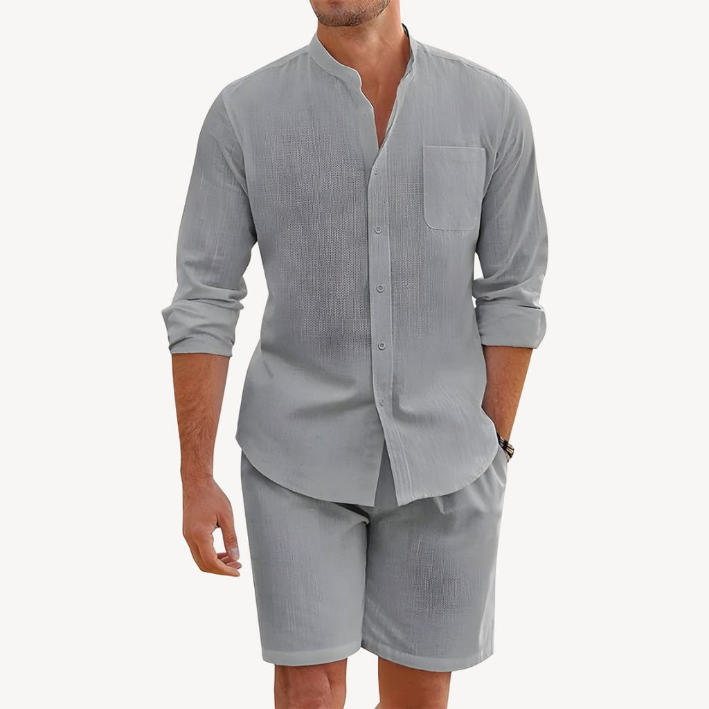 men's summer set button-up shirt and drawstring shorts lightweight relaxed fit