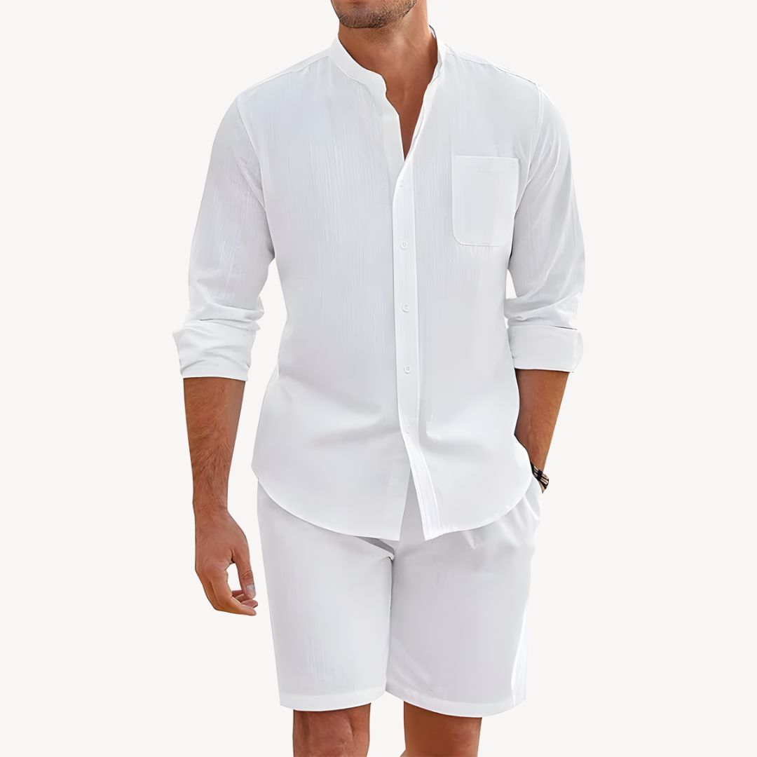 men's summer set button-up shirt and drawstring shorts lightweight relaxed fit