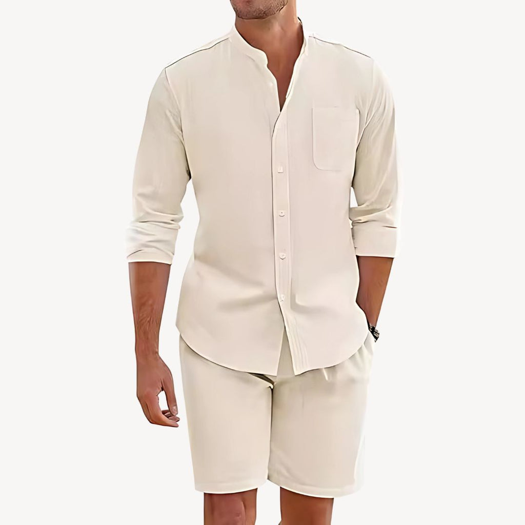 men's summer set button-up shirt and drawstring shorts lightweight relaxed fit