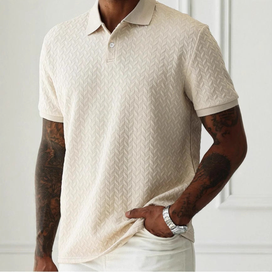 men's polo shirt short sleeve textured chevron knit with button placket