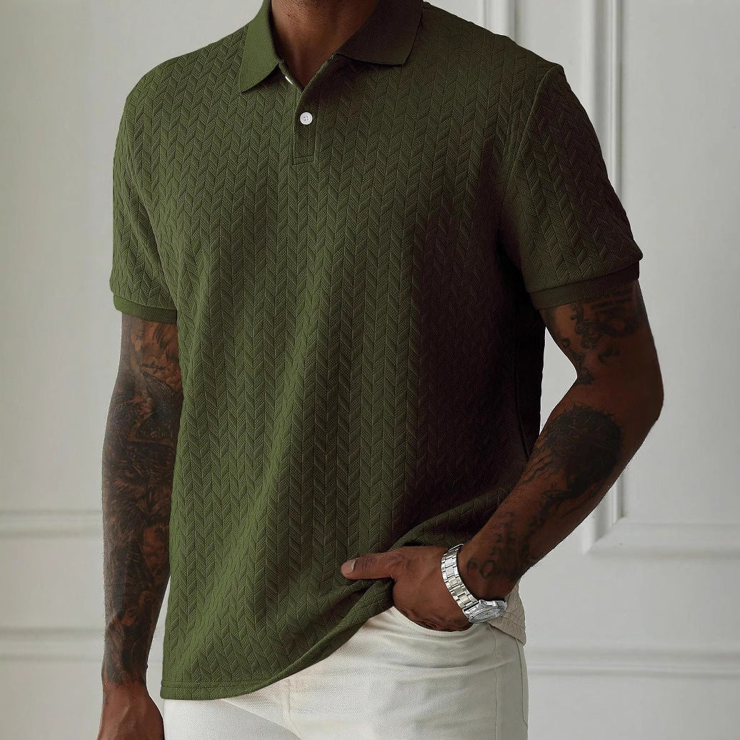 men's polo shirt short sleeve textured chevron knit with button placket