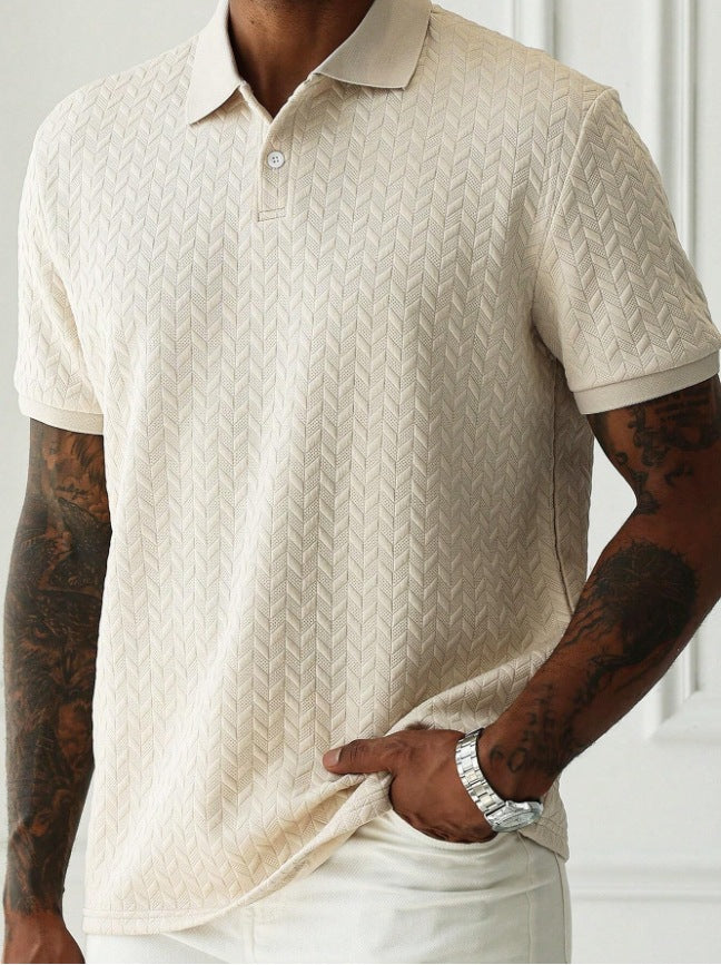 men's polo shirt short sleeve textured chevron knit with button placket