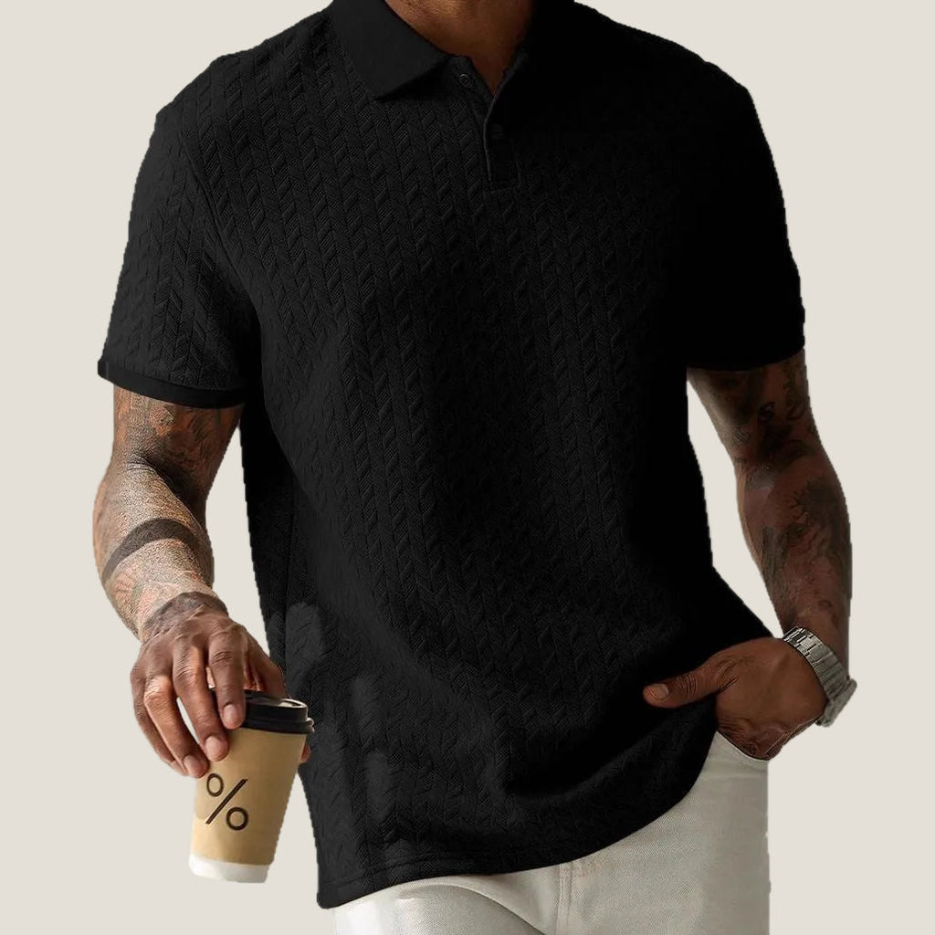 men's polo shirt short sleeve textured chevron knit with button placket