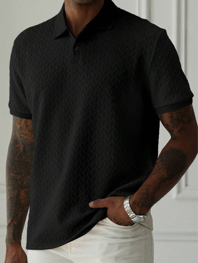 men's polo shirt short sleeve textured chevron knit with button placket