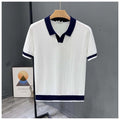 men's zigzag knit polo with contrasting collar and short sleeves