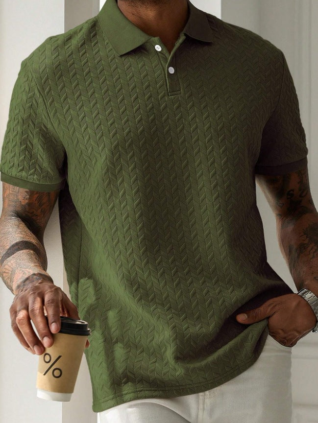 men's polo shirt short sleeve textured chevron knit with button placket