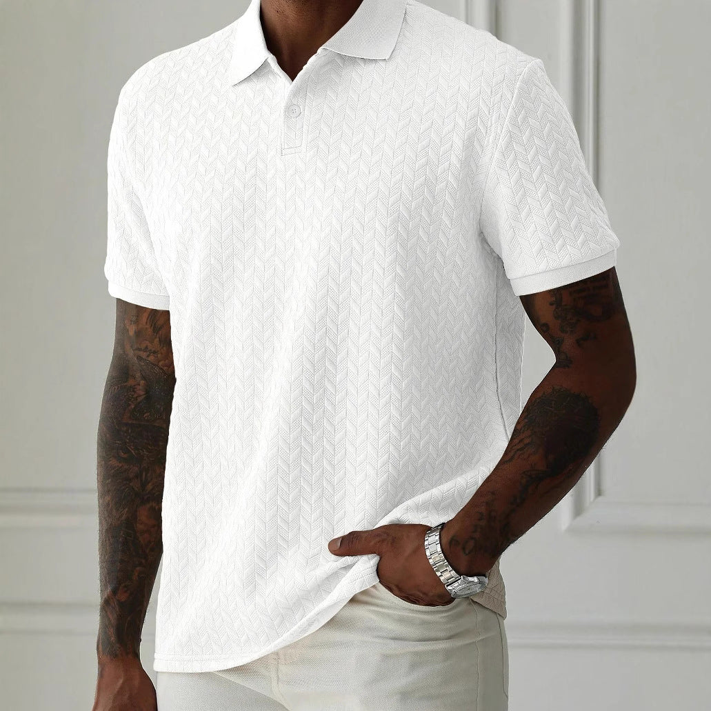 men's polo shirt short sleeve textured chevron knit with button placket